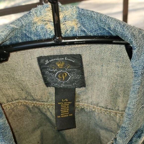Ralph Lauren Black Label Polo Jeans Original Distress Slv Blue Sz L Jean Jacket - Picture 11 of 16